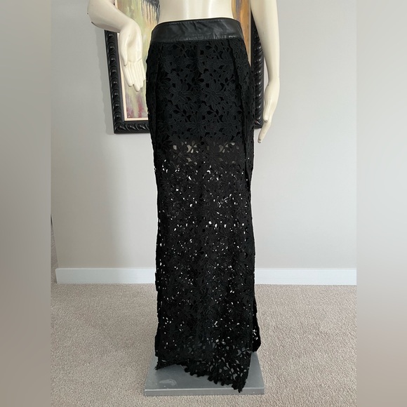 Lamarque Long Leather Lace Black Skirt - Picture 7 of 15